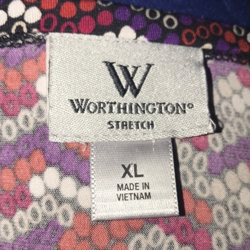 Worthington XL scoop neck white/purple/red bubble chevron design stretch top - Picture 2 of 8